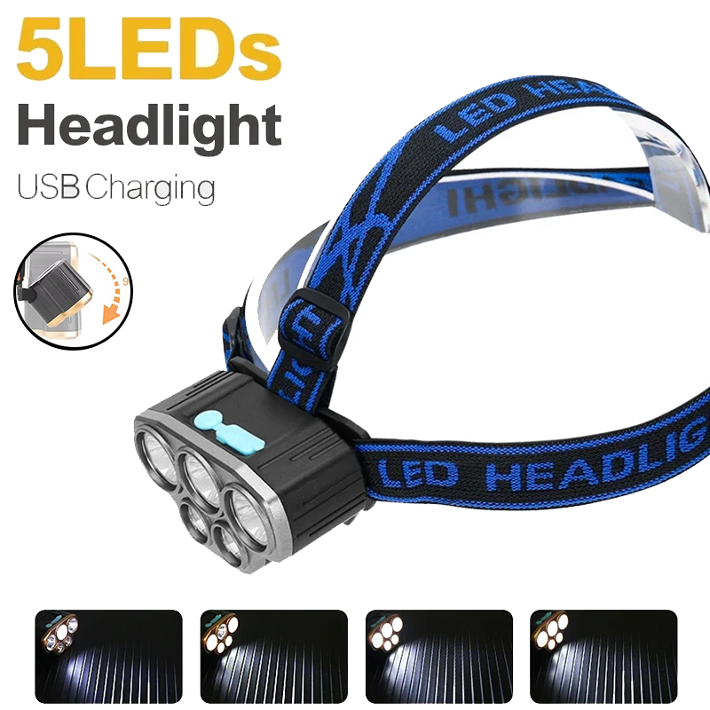 Led Headlight Bulbs - Перезаряжаемый налобный фонарь с 5 светодиодами,